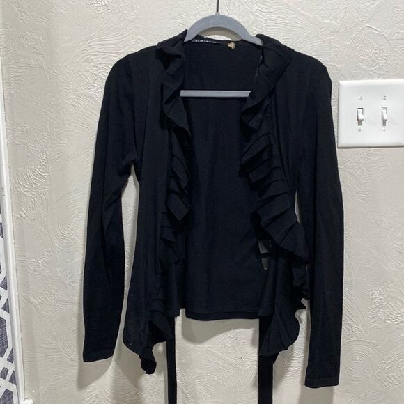 Elie Tahari Black 100% Extra-fine Merino Wool Wrap Cardigan Size Small - Picture 1 of 6